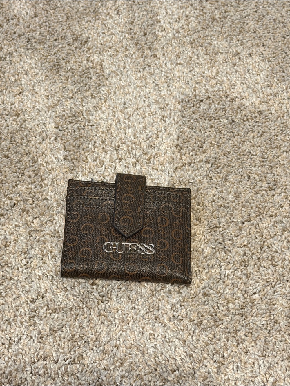 GUESS Brown Monogram Card Wallet with Logo Accent